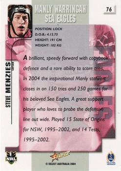 2004 Select Authentic #76 Steve Menzies Back